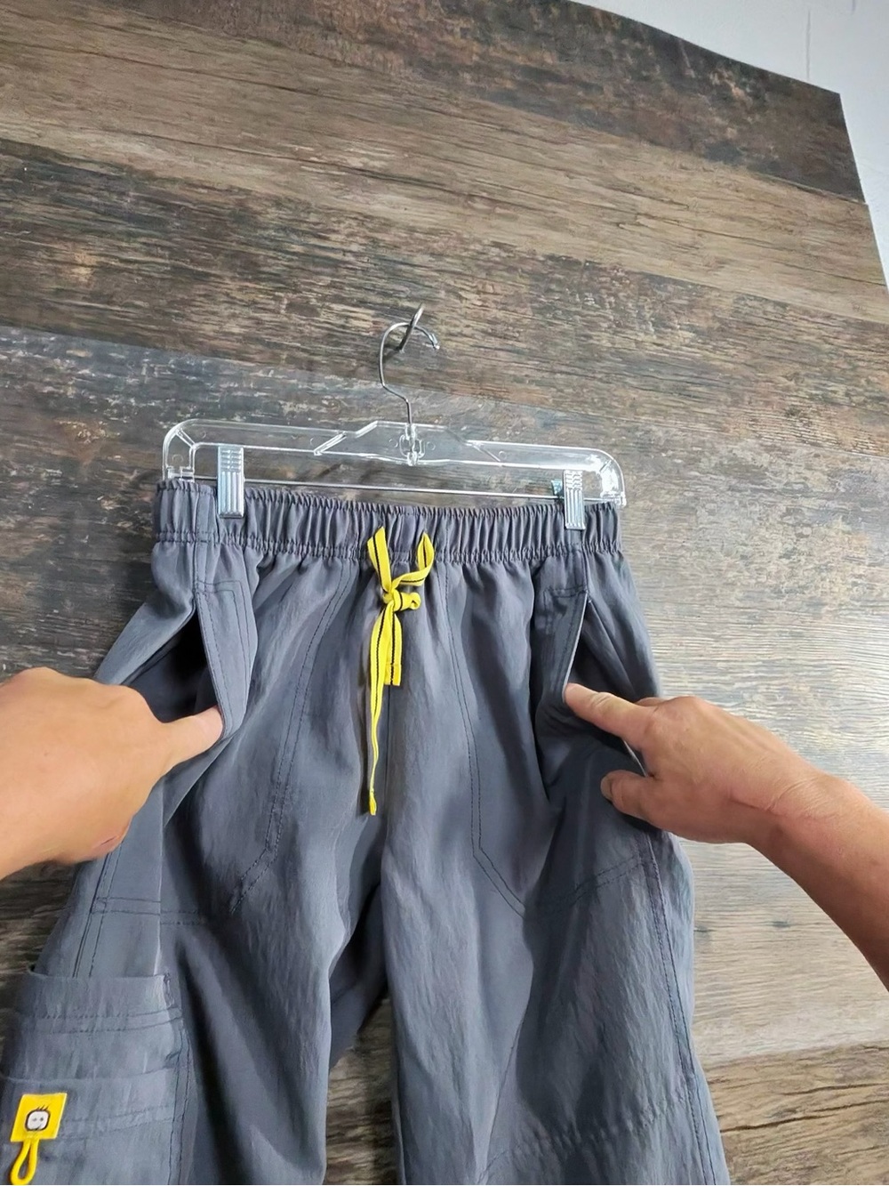 WonderWink Gray Cargo Scrub Pants with Yellow Drawstring - Picture 6 of 12